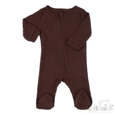 SS4600-CH: Chocolate Ribbed Sleepsuit (0-3 Months)